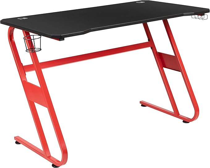 Flash Furniture Red Gaming Desk and Pink/Black Racing Chair Set with Cup Holder and Headphone Hook