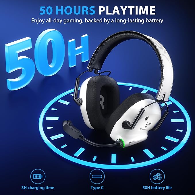 Vakedy Wireless Gaming Headset for PS5, PC, PS4, Mac, Switch, 2.4GHz Low Latency USB Dongle, Bluetooth 5.4 Headset with Noise Cancelling Mic, 50mm 3D Audio Driver, RGB Lights, 50H Battery