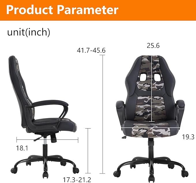 PayLessHere Gaming Chair Ergonomic Office Chair Computer Chair with Lumbar Support Ergonomic Pu Leather Adjustable Height Executive Chair for Women Men and Adults (Classic, Camo)