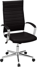 Amazon Basics High-Back Swivel Office Chair with Lumbar Support, Ergonomic Ribbed Faux Leather, Adjustable Height, 45.25" x 24.75" x 23.25", Black