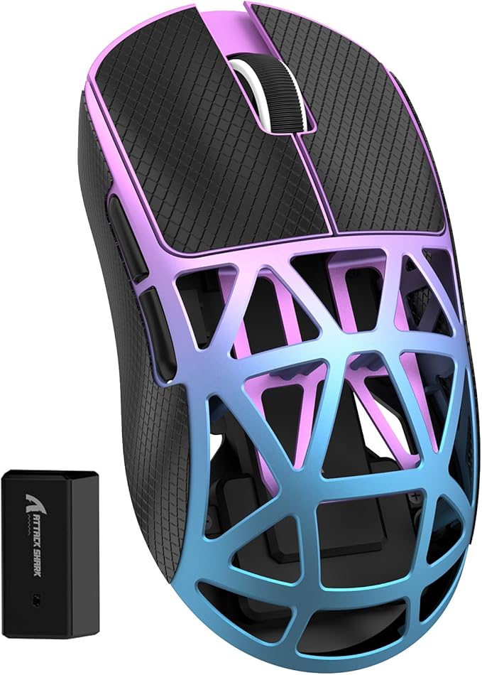 ZIYOU LANG x Attack Shark R2 Wireless Gaming Mouse, Lightweight Magnesium Alloy, PAW3950 42000 DPI Optical Sensor, 8KHz Polling Rate, BT/2.4G/Wired Programmable Mice with Grips Sticker (Purple Blue)
