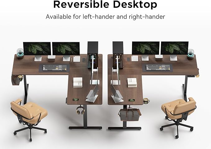 WALKINGDESK 55X45 Inches Reversible L Shaped Standing Desk Height Adjustable with Cup Holder, Electric Corner Computer Desk, Sit Stand up Home Office Desk, Ergonomic Gaming Desk, Black Walnut