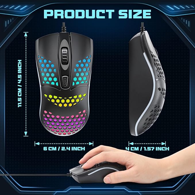 Tellegloww 8 Pack USB Wired Mouse Computer Mouse with RGB Lighting 3 Adjustable Dpi Ergonomic Optical Office Corded Mice for PC Desktop Laptop Computer Office School Home Classroom Supplies