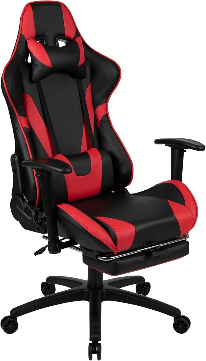 Flash Furniture Optis Black Gaming Desk and Red/Black Footrest Reclining Gaming Chair Set with Cup Holder, Headphone Hook & 2 Wire Management Holes