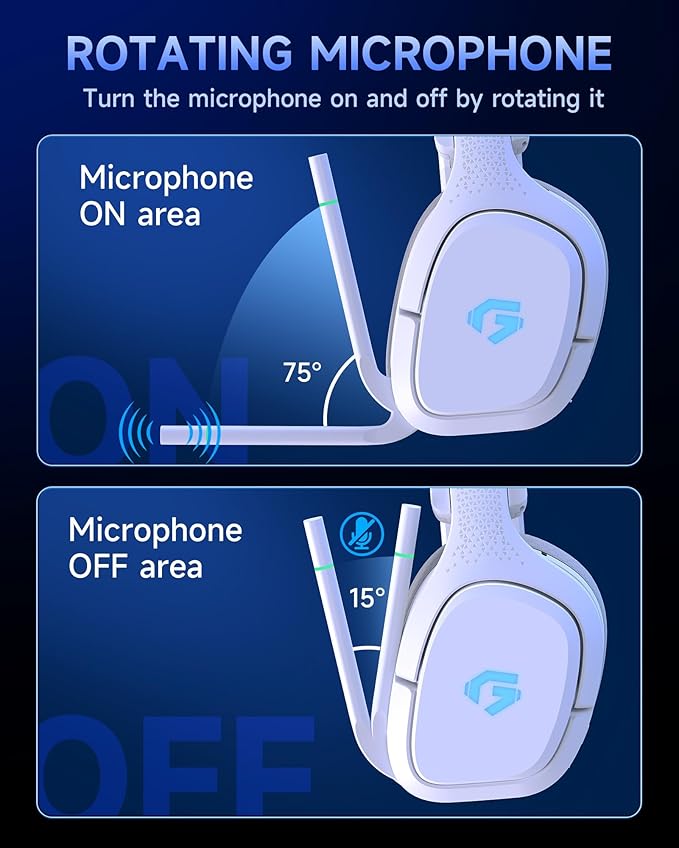 2.4GHz Wireless Gaming Headsets for PS5, PS4, PC, Switch - Bluetooth 5.4 Gaming Headphones with Noise Canceling Mic, Low Latency Connection, 3D Immersive Surround Sound, 30H Battery, White