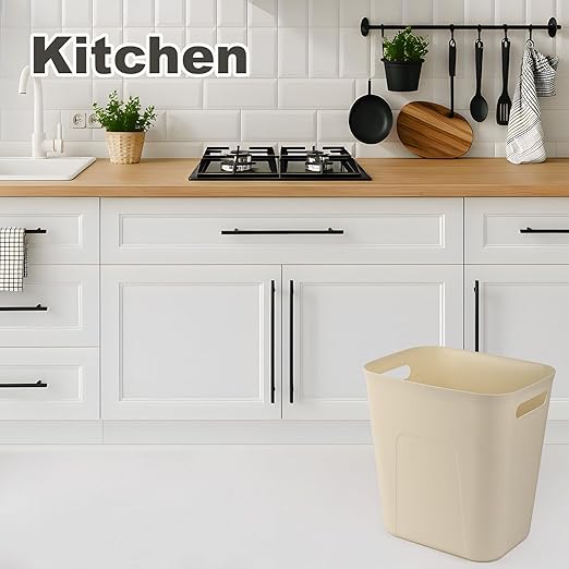 UUJOLY Small Bathroom Trash Can with Trash Bag Wastebasket Garbage Can for Bathrooms, Laundry Room, Kitchens, Offices, Kids Rooms, Dorms, 3.5 Gallons, 3 Pack (Beige)
