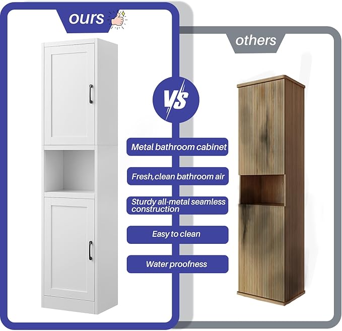 Metal Bathroom Storage Cabinet, 67" H Tall Narrow Bathroom Storage Cabinet, Slim Cabinet for Small Spaces, Bathroom, Pantry