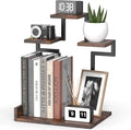 Desk Shelf Organizer, 4 Tier Small Desk Organizer, Wooden Desktop Shelf with Metal Frame, Bookshelf for Office, Kitchen, Books, Plants, Toys, Rustic Brown Black