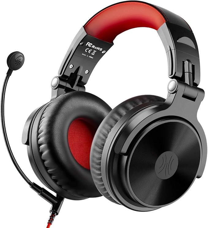 OneOdio Bluetooth Over Ear Headphones with 110Hrs Playtime Wired Gaming Stereo Headsets with Boom Mic for PS4, Xbox one, PC, Wireless Headset for Phones, Laptop, Office - Studio Wireless(Y80B) (Red)