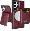 SkyEagle Compatible with Magsafe 2 in 1 Detachable Samsung Galaxy S25 Ultra Wallet Case with Card Holder,Women Men Magnetic PU Leather RFID Blocking Flip Kickstand Credit Slots,Wine Red