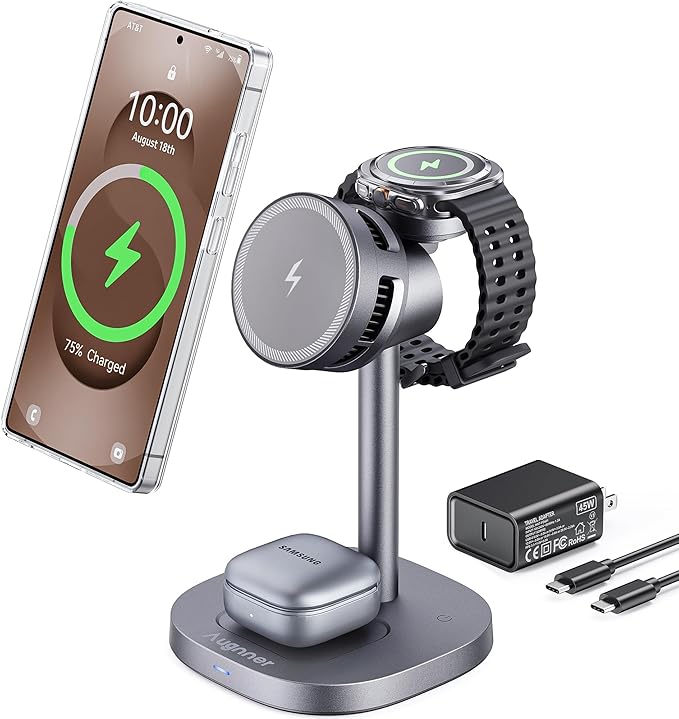 Magnetic Wireless Charger for Samsung, 15W Certified Fast 3 in 1 Charging Station TEC Cooling Compatible with Mag-Safe Charger for Galaxy S26/25/24series, Z Fold 7/Flip7/Samsung Watch Ultra 8/Buds