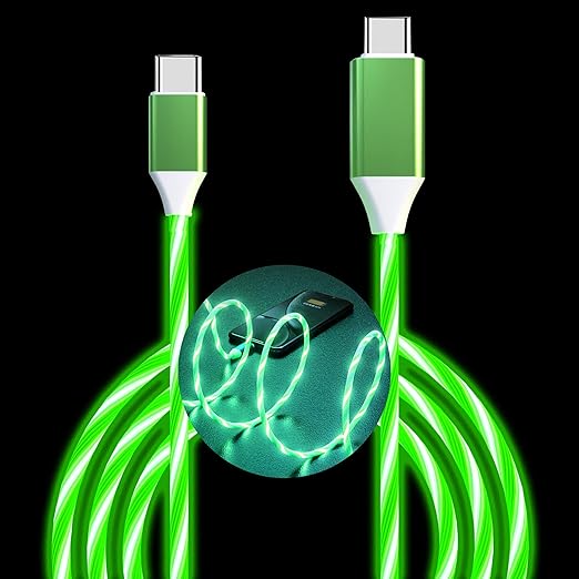 USB C to USB C Cable 3A Light Up C to C Cable LED C to Type C Fast Charging Cord for Samsung Galaxy S23 S22 S21 S20 Ultra, i-Phone 15 16, iPad mini Pro Air(6.6FT,Green)