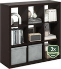 Furinno Cubicle Book Shelf, 9-Cube Bookshelf, Triple Thick Frame Cube Storage Organizer, 1.65" Thick Bookcase, 15.4" x 43.8" x 43.4", for Home Office, Living Room, Black Oak