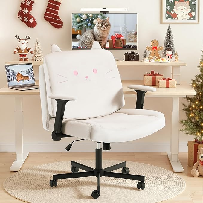 HOMREST Criss Cross Chair with Arms and Castors, Plus Size Cross Legged Office Chair with Extra Wide Seat&Flexible Back Cushion, Cute Comfy Desk Chairs for Home Office, Vanity, Gaming,Reading(Beige)