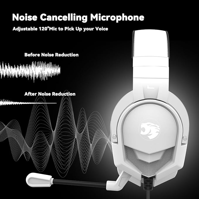 IMYB A88 Gaming Headset with Microphone, Stereo Wired Noise Cancelling Over-Ear Headphones with Mic for Pc, Ps5, Xbox One Series X/s, Ps4, Computer, Laptop, Mac, Nintendo, Gamer (White)