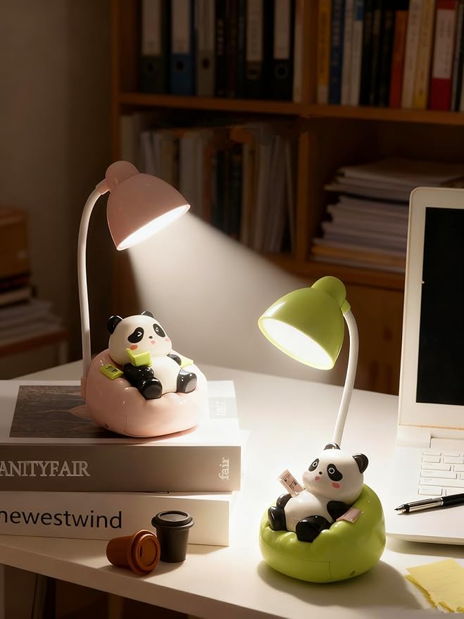Cute Panda Night Light with Phone Stand & Storage, Rechargeable Bedside Lamp, 3-Level Touch Control Adjustable, LED Desk Lamp with USB for Bedroom Study Room, Boys Girls Gift (Pink)