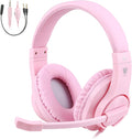 BlueFire Kids Headphones for Online School, Children, Teens, Boys, Girls, 3.5mm Stereo Over-Ear Gaming Headphone with Microphone and Volume Control for PS4, PS5, New Xbox One（Pink）