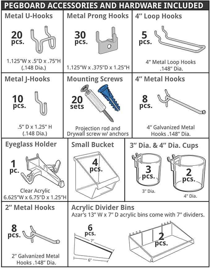 Azar Displays 900988-BLK 125-PIECE PEGBOARD ORGANIZER KIT (2-24""X 24"")", Black