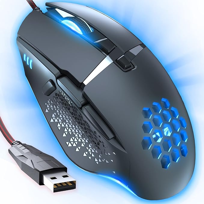 C309 Wired Gaming Mouse, RGB Gaming Mouse with Side Buttons, High-Precision Adjustable 12800 DPI, Adjustable Weights, 6 Programmable Buttons, Gaming Mice Ergonomic Computer Mouse (C303-12800 DPI)