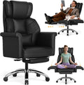 Ergonomic Office Chair with Footrest, Criss Cross Legged Desk Chair with Flip-Up Arm, Wider Thicker Spring Seat, Lumbar Support, Pet-Friendly, Big and Tall High Back Heavy Duty Executive Leather Chair