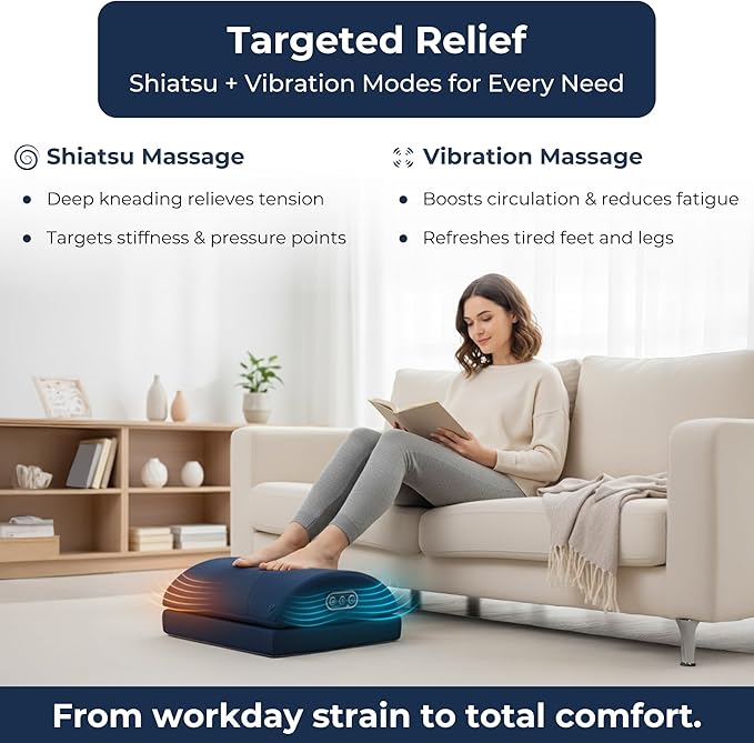 Ergonomic Under Desk Footrest with Massage – Adjustable Posture Support Footrest with Gentle Shiatsu and Vibration for Long Sitting, Office and Work from Home Desk Use – Serenova