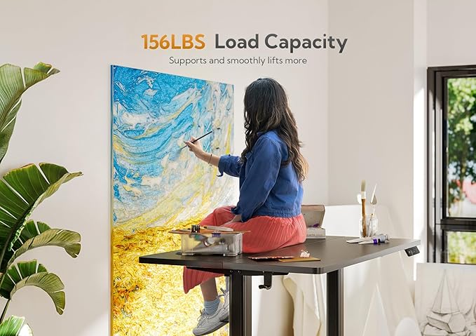 Claiks Electric Height Adjustable Stand Up Desk, 32x19 Inches Sit Stand Desk for Home Office, Black Top/Black Frame