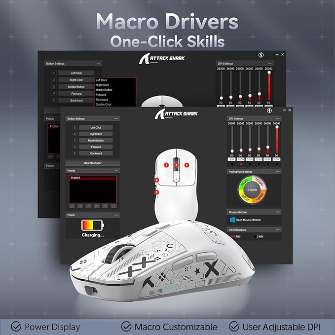 ATTACK SHARK X6 Lightweight Wireless Gaming Mouse with RGB Backlight Charging Base,Tri-Mode Wired/2.4GHz/BT5.2,26K DPI, PAW3395 Optical Sensor,HUANO Switch,5programmable Buttons,PC/Mac(White+Sticker)