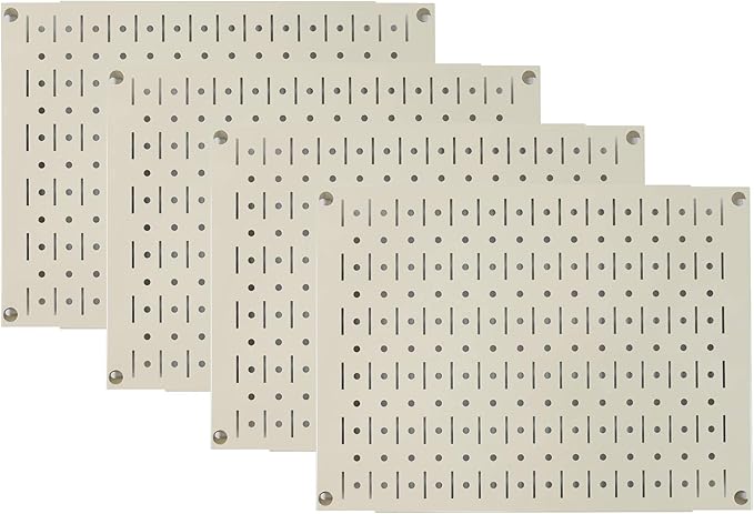 Wall Control Pegboard Wall Organizer Tiles Modular Beige Metal Pegboard Tiling Set - (4) 12in Tall x 16in Wide Tan Cream Colored Peg Board Panel Wall Storage Tiles - Easy to Install (Beige)