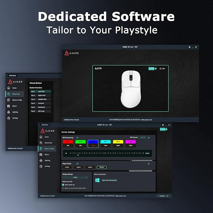 AJ159P MC Wireless Gaming Mouse, 12000 DPI, Tri-Mode 2.4G/Bluetooth/Wired, Magnetic RGB Charging Dock, 56g Ultra-Light, Programmable 6 Buttons - Perfect for Gaming, Work & Travel (White)