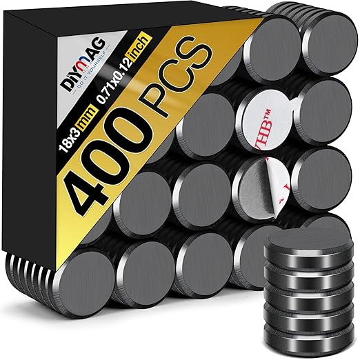 DIYMAG Magnetic Adhesive Dots for Crafts 400 Packs Ceramic Round Magnet with Adhesives Backing 0.7 * 0.12Inch Small Magnets for Fridge, DIY, Building, Scientific, Craft, and Office