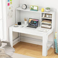 Tangkula 48“ Computer Desk with Hutch, Home Office Writing Study Desk with Storage Shelves, Cable Management Hole, Laptop Desk, Desk for Bedroom, Computer Workstation (White)