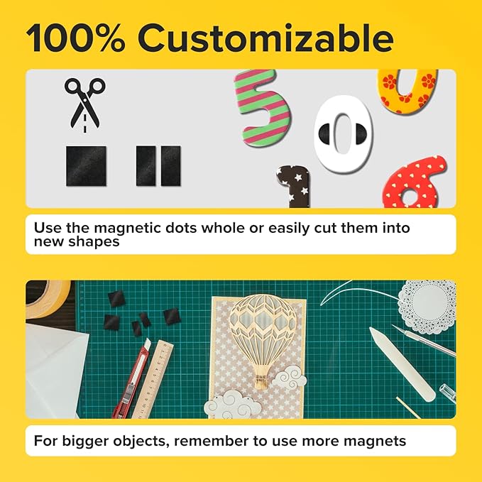 Hyper-Sticky Magnets with Adhesive Backing (350 pcs) - Strong Magnetic Squares for Whiteboard, Fridge, Crafts - Easy to Cut Stickers for Planning and Organization - Science Education Magnets