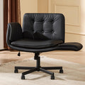 amseatec Criss Cross Chair with Armrests & Wheels, PU Leather ADHD Home Office Desk Chair, Comfortable Lounge Chair for Home, Make Up, Bed Room, 5-Gear Adjustable Arm,Wide Seat,Swivel(Black)