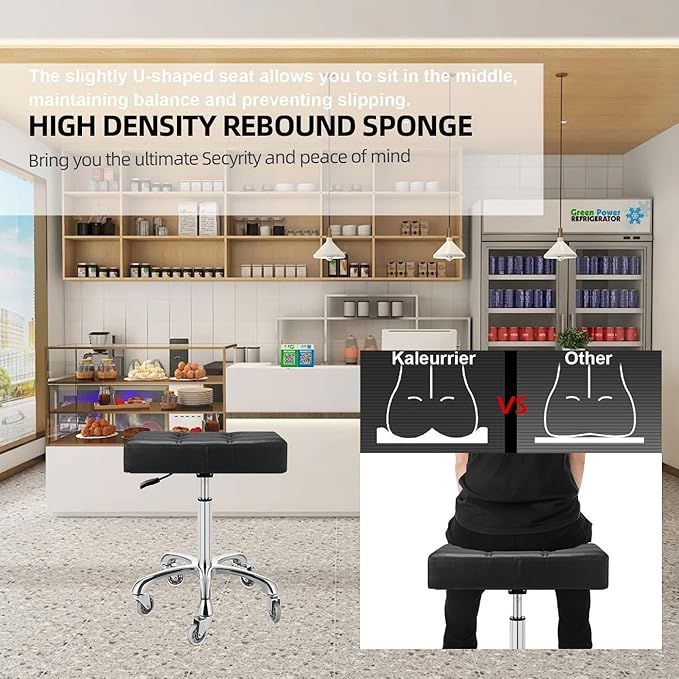 Kaleurrier Heavy Duty Stools with Wheels 400lb Backless Height Adjustable Stool - Rolling Stools Swivel Chair for Counter Bar Salon Office Home Kitchen Lab Clinic (Rolling Casters, Black)