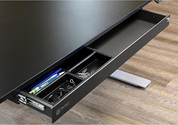 PERFECT POSTURE Under Desk Storage Drawer With Lock – Slim Pen & Pencil Drawer for Regular & Sit-Stand Standing Desks, Black (33” x 7.5”)