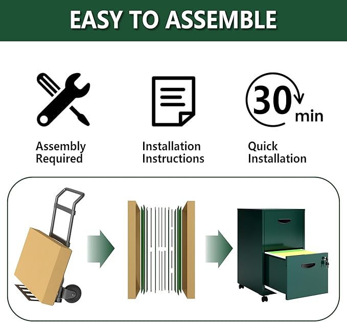 Polup 2 Drawer File Cabinet with Lock, Small Rolling Filing Cabinet for Home Office, Metal Mobile File Cabinets on Wheels, Under Desk Office Cabinets for Letter Size Folders - Assembly Required