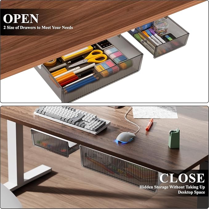 Boxalls Under Desk Storage Drawer, Under Table Slide Out Self-Adhesive Organization, Translucent Black Large