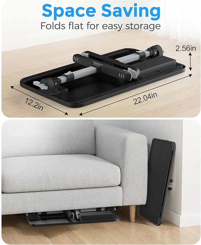 HETTHI Laptop Bed Tray Table, Adjustable Sturdy Laptop Stand for Bed with Premium Materials, Folding Portable Lap Desk with Drawer for Writing Working Reading Eating Couch Floor (Black, 22.04"×12.2")
