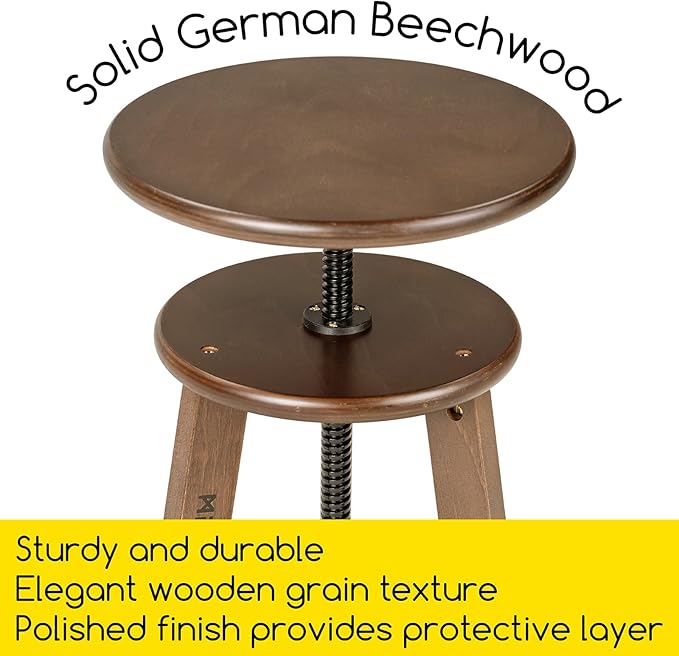 MEEDEN Walnut Drafting Stool with Solid Beech Wood, Height Adjustable Artist Studio Stool, Bar Stool, Office & Kitchen Stool, Perfect for Studio, Home Use, Bars