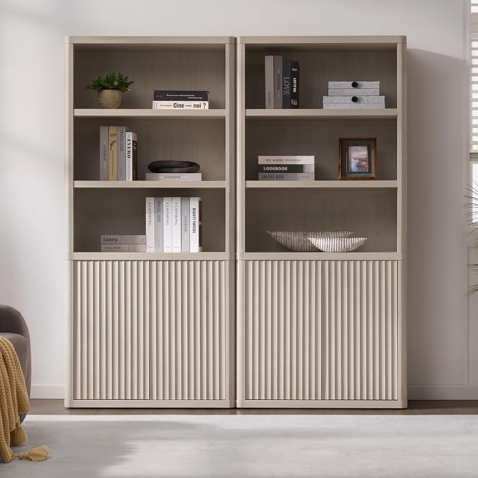 SICOTAS Book Shelf with Doors 71" Tall 6 Tier Bookshelf with Adjustable Shelves Fluted Booshelves & Bookcases Modern Book Case with Large Storage Display Cabinet for Living Room Home Office Bedroom