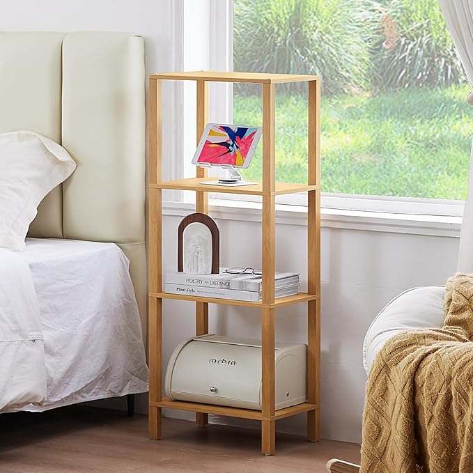 YUFAM 4 Tier Tall Bookshelf with Storage - Small Bookcase for Small Spaces, Shelf for Living Room, Office, Bedroom, Kitchen - Industrial Modern Natural Book Shelf