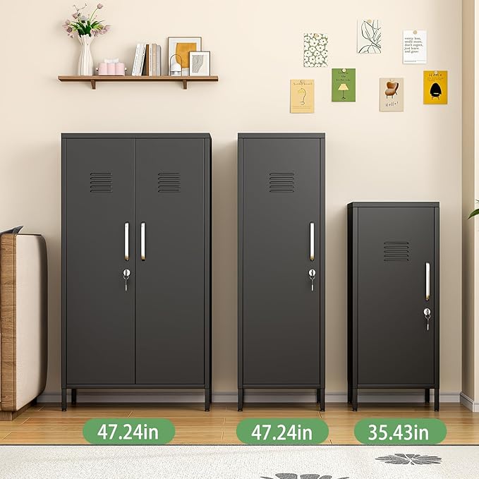 Ckzbx Narrow Storage Cabinet 51.18" H Bathroom Cabinet Metal Pantry Cabinets, 3 Adjustable Shelves for Kitchen, Home Office, Living Room, Dinning Room (30 inches Wide Black)