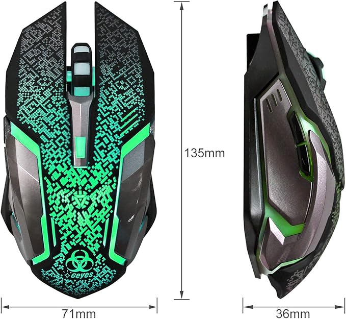 VEGCOO Wireless Gaming Mouse, C8 Wireless Rechargeable Mouse with Colorful LED Lights and 2400/1600/1000 DPI for Laptop and Computer (C9 Silver)