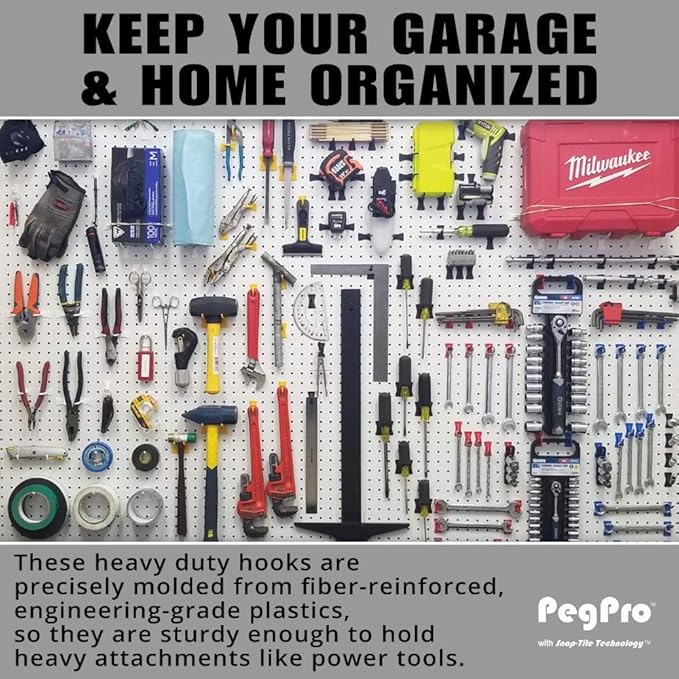PegPro™ 2" Straight Hooks for 1/4" Pegboards - Secure Plastic Hooks for Your Wall Organizer - for Craft Storage, Garage, Kitchen, Tools and More (24 ct., Red)
