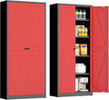 INTERGRAET 63" H Pantry Cabinet, Kitchen Pantry Storage Cabinets with 2 Doors and 4 Shelves, Metal Storage Cabinet,Cupboard for Home,Kitchen,Living Room/Dining, Black Red