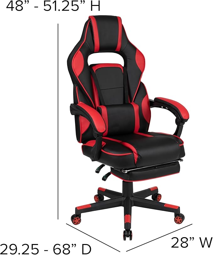 EMMA + OLIVER Black/Red Gaming Desk Set - Cup/Headset Holder/Reclining & Footrest
