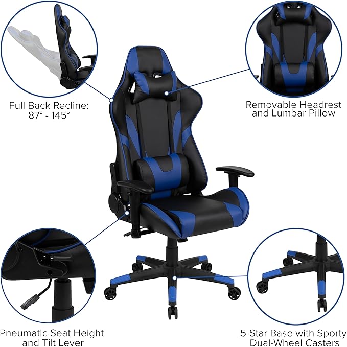 Flash Furniture Optis Black Gaming Desk and Blue Reclining Gaming Chair Set with Cup Holder, Headphone Hook, and Monitor/Smartphone Stand