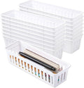 15 Pack Plastic Storage Baskets for Organizing Small Narrow Storage Bins Stackable Drawer Organizer Desk Garage Kitchen Cabinet Containers Pencil Holder Trays for Classroom