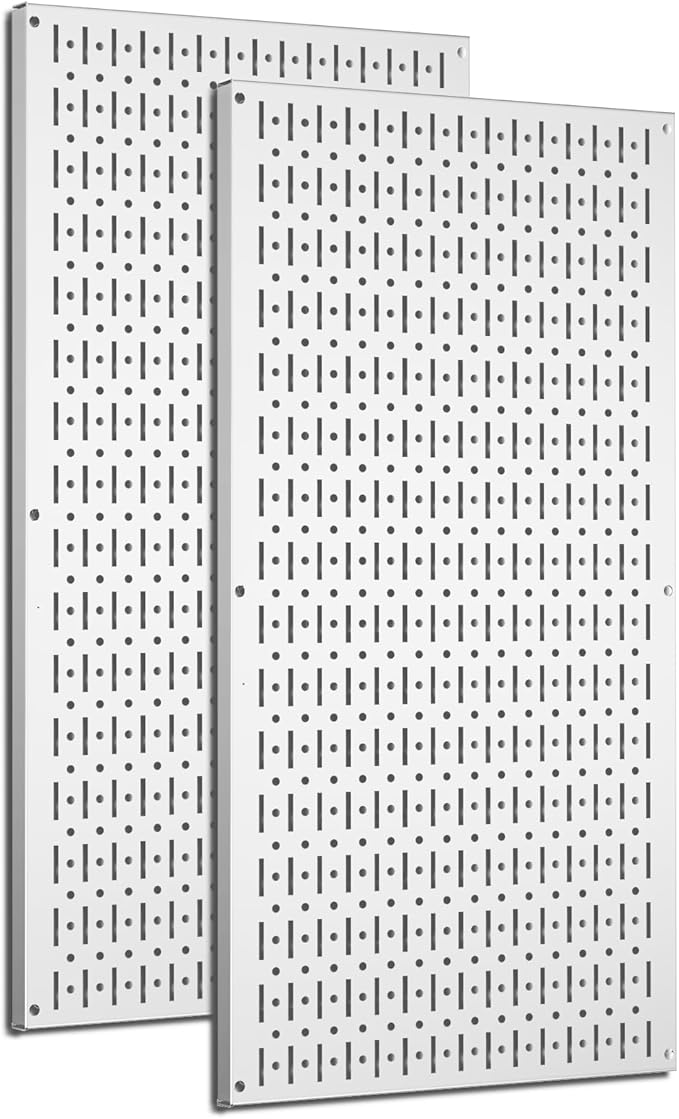 Pegboard Wall Organizer 2 PCS 32" x 16" Silvery Peg Board Metal Pegboard Panels for Garage Tool Storage