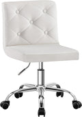 VECELO PU Leather Mid-Back Armless Vanity Chair Adjustable Height 360° Rolling Swivel for Home Office Work, White